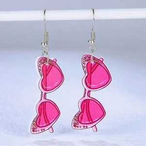 Heart Shape Glass Design Dangle Earrings Acrylic Jewelry